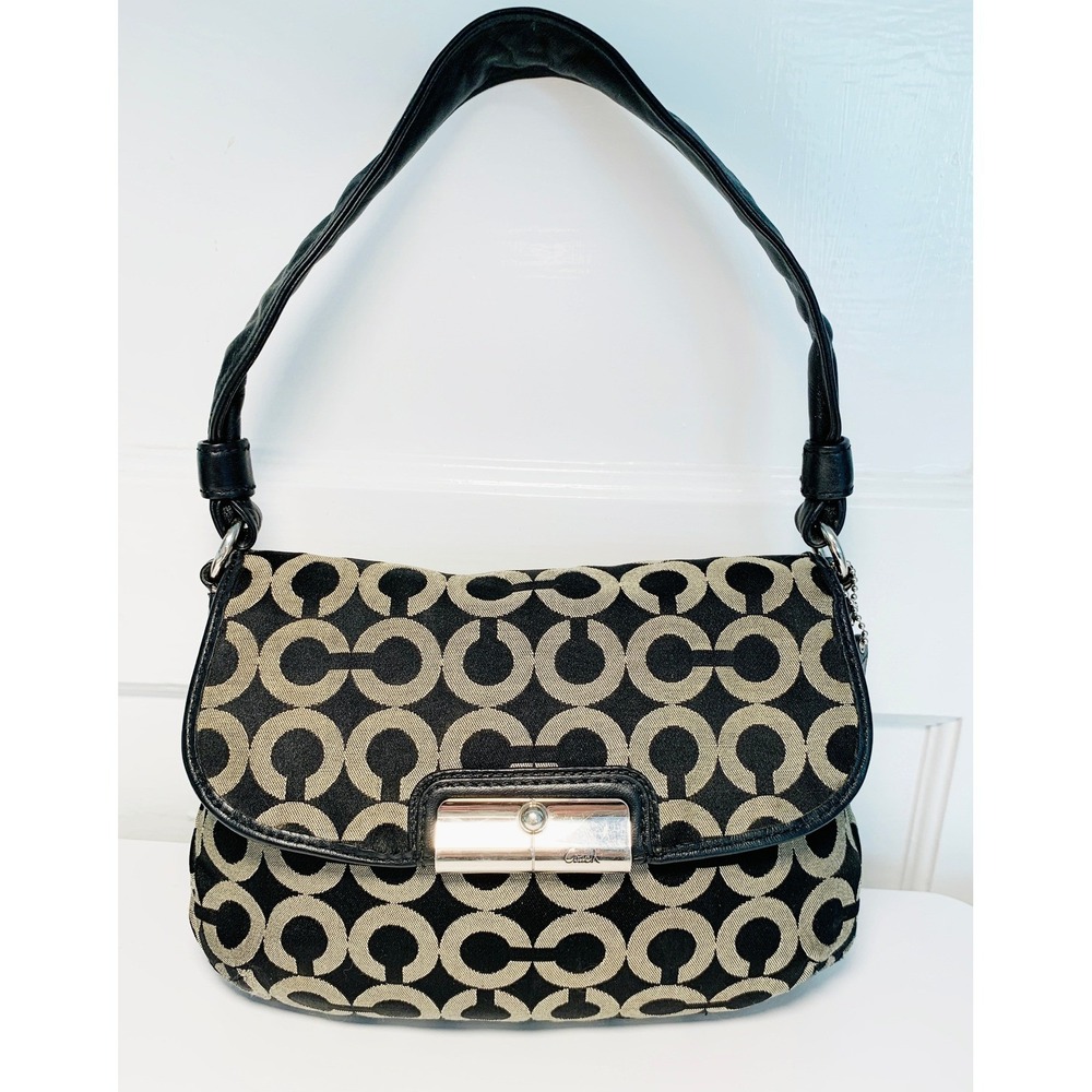 Authentic Coach Kristin "C" Opt Art Canvas Black & Beige Satchel Handbag / Small - Picture 12 of 16